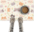 Cat Feedings Mats 20x12 inch Beige Cat Print Pet Bowl Placemat Non Slip Mat by HOMETITUTE