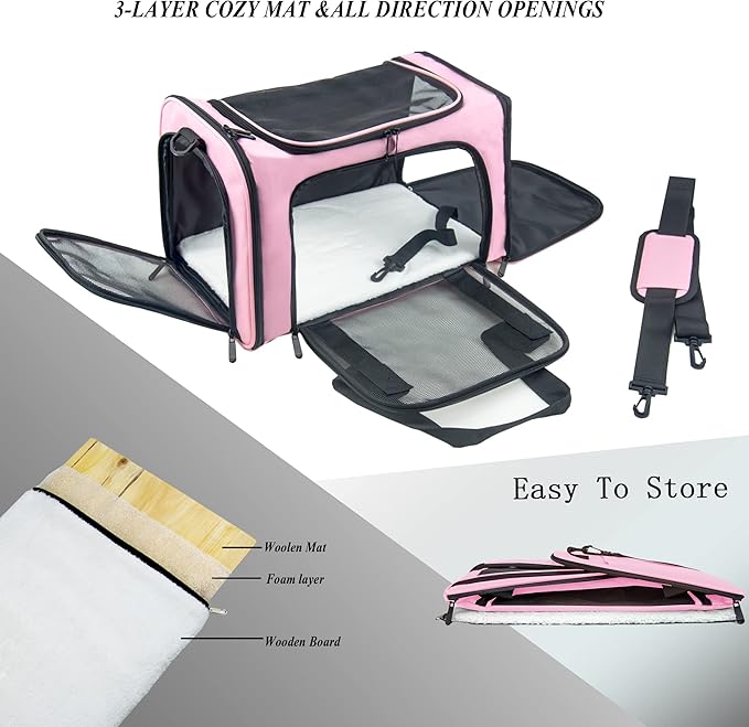 Soft Sided Carrier for Small Medium Cats Dogs, TSA Airline Approved Collapsible - Image 2