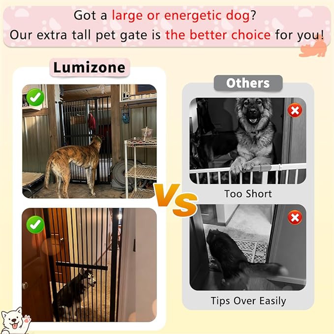 Lumizone Extra Tall Pet Gate 55.12" High Pressure Mounted 50.79"-55.11" Extra - Image 5