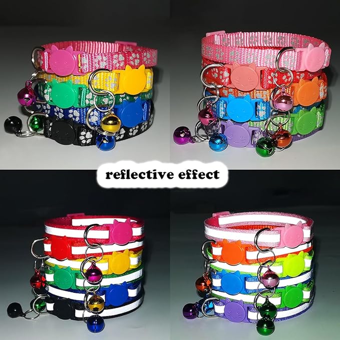 Hot Pink Kitten Collar with Bells, Light Blue Break Away Cat Collar with Bells - Image 4