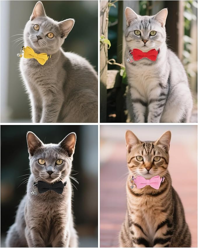 Cat Collar Breakaway with Bells, Soft Cotton Red Cat Bowtie Collar - Image 5