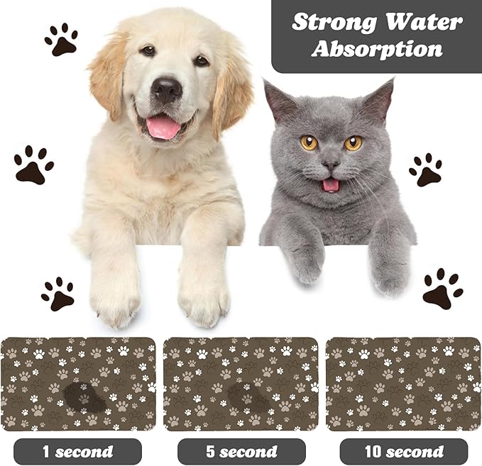 Dog Food Mat, Absorbent Water Bowl Mats Cat Pet Feeding Placemats Brown 24 * 32 - Image 2