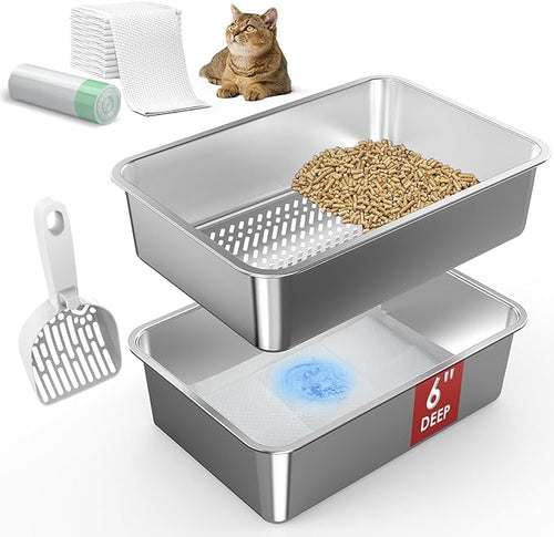 19.6''x13.7''x6'' Suzzipaws Stainless Steel Litter Box, Open Top Sifting Litter by Suzzipaws