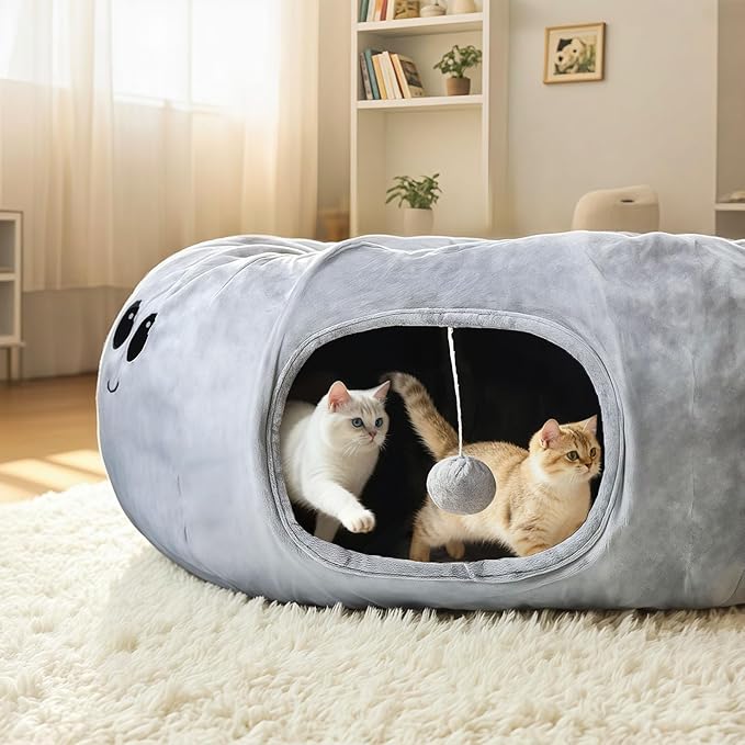 Cat Tunnel Bed for Indoor Cats, Peekaboo Cat Cave Bed, Cat Tunnel Christmas - Image 3