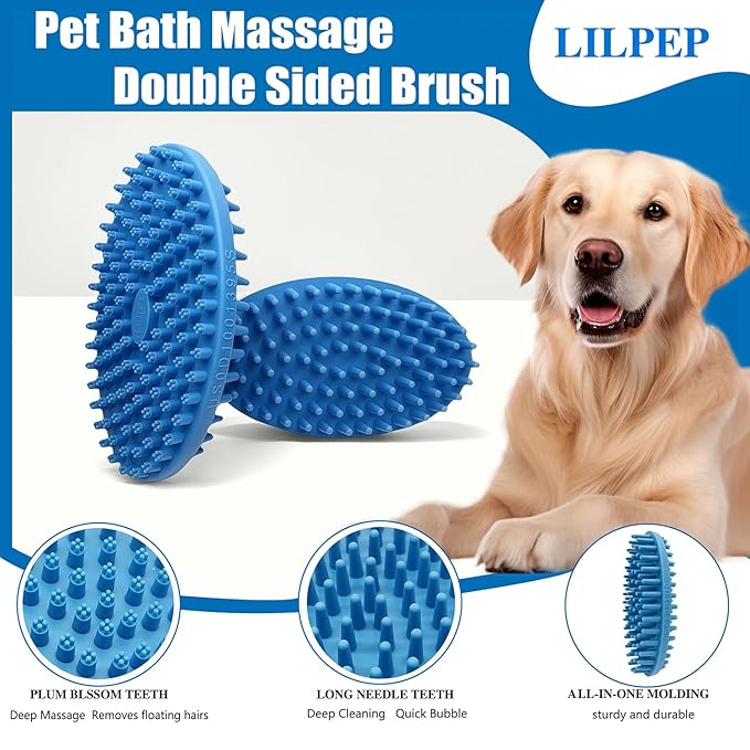 Dog Grooming Brush, Lilpep Pet Shampoo Bath Brush Soothing Massage Rubber Comb - Image 3