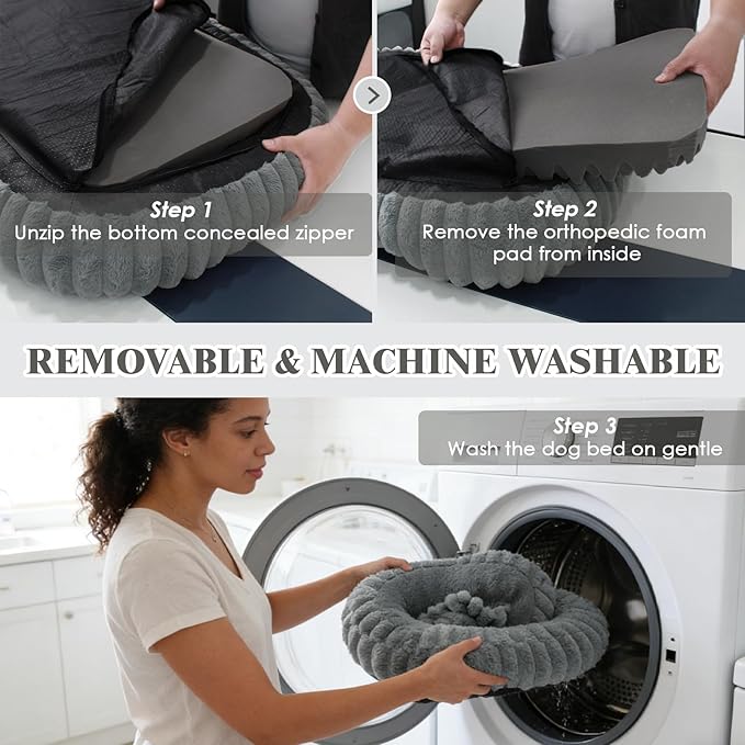 Cute Washable Dog Bed for Small Dogs -Soft Plush Calming Puppy & Cat Bed - Image 8