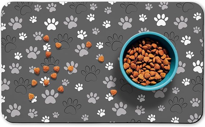 Dog Food Mat, Absorbent Water Bowl Mats Cat Pet Feeding Placemats Dark Gray 12 by Zoeeya