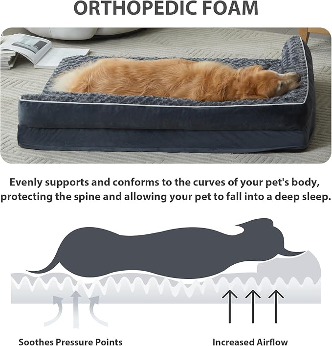 BFPETHOME Extra Large Orthopedic Dog Bed, L-Shaped Pet Bed - Image 2