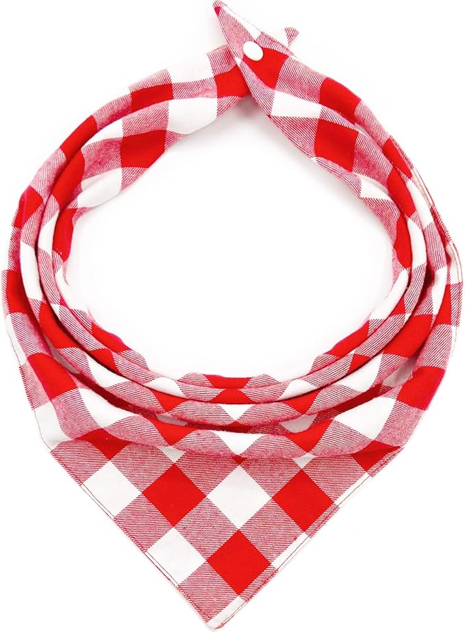 Christmas Plaid Bandana with Button, Fall Dual Layer Soft Cotton Triangle Dog by ZIRVYIR