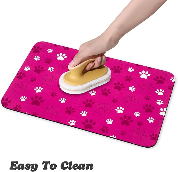 Dog Food Mat, Absorbent Water Bowl Mats Cat Pet Feeding Placemats Pink 17 * 30 - Image 4