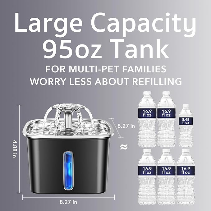 Veken Innovation Award Winner Stainless Steel Cat Water Fountain, 95oz/2.8L - Image 3