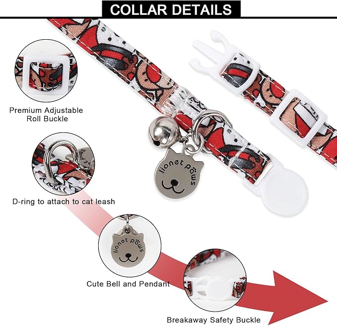 Lionet Paws 2pcs Pack Cotton Cat Collar, Breakaway Buckle Christmas Cat Colar - Image 3