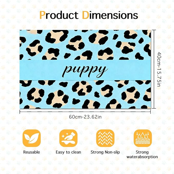 Puppy Feeding Mat 24x16 inch Blue Leopard Print Pet Bowl Placemat Non Slip - Image 6