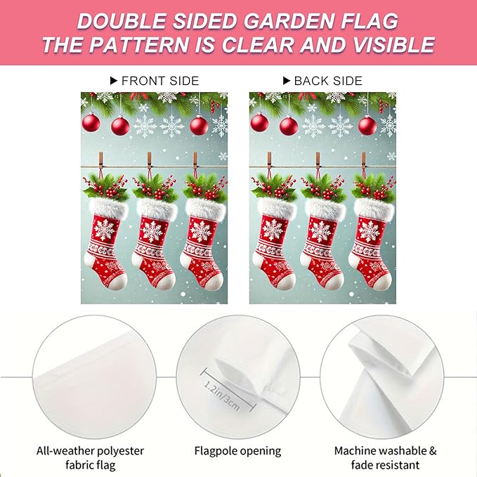 Christmas Garden Flag Three Stockings Winter Garden Flag 12x18 Inch Double - Image 4