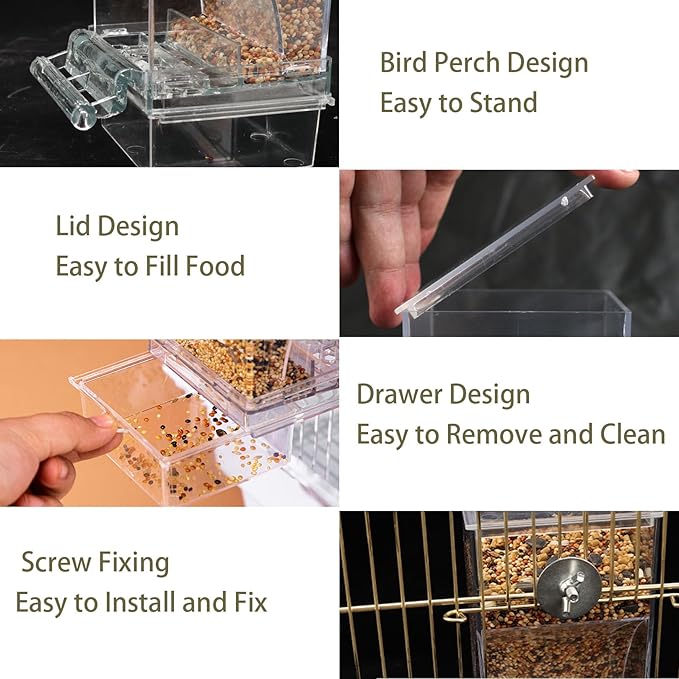 No Mess Bird Feeder for Cage, Automatic No-Spill Transparent Parrot Feeder - Image 3