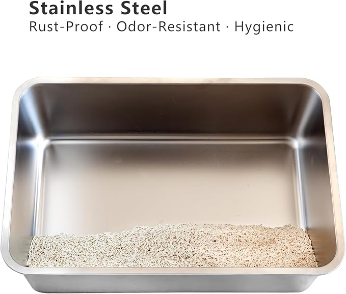 XXL Stainless Steel Cat Litter Box, Includes Catnip Fish Toy & Wand Feather Toy - Image 3