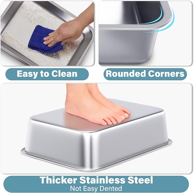 Small Stainless Steel Litter Box, 15.7"x11.8"x4" Kitten Litter Box, Easy Clean - Image 3