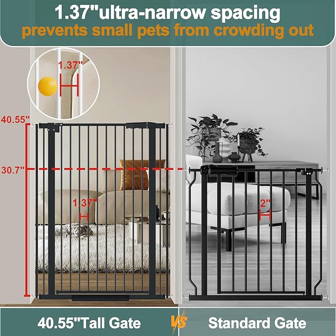 40.55" Tall, 45.86-53.74 Inch Wide, 1.37" Ultra Narrow Spacing Dog Pet Baby - Image 2