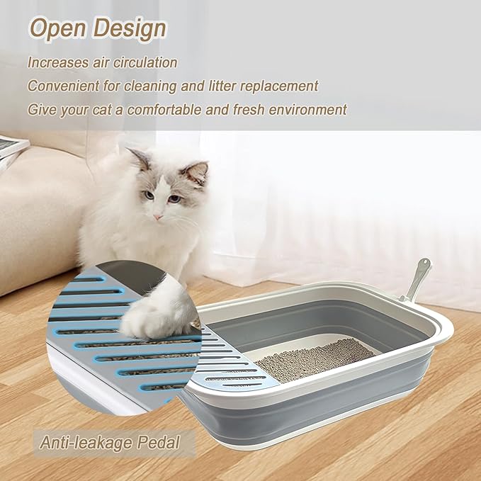 Senior Cat Litter Boxes, Collapsible Open Low Entry Cat Litter Pan - Image 4
