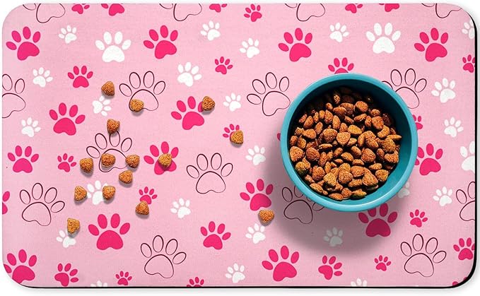 Dog Food Mat, Absorbent Water Bowl Mats Cat Pet Feeding Placemats Pink 16 * 24 by Zoeeya