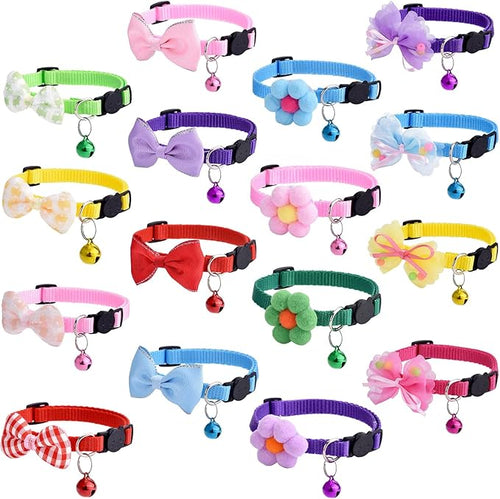 16 PCS Cute Cat Collar with Bells Kitten Collars by TAMHOO