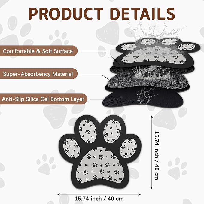 Dog Food Mat for Bowls, Absorbent Quick Dry Dog Cat Mats for Food and Water - Image 2