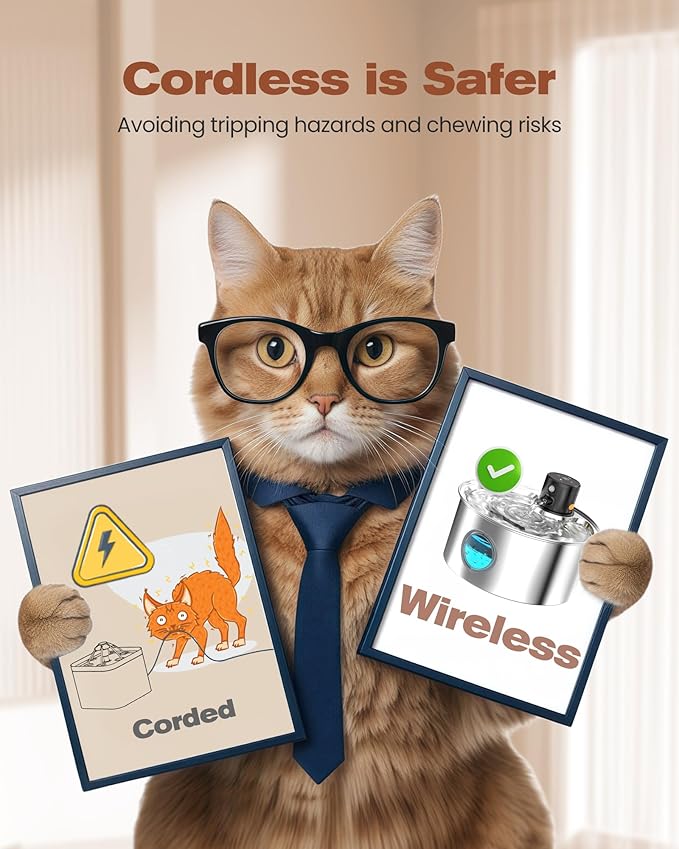 Cat Water Fountain Wireless Cordless: Cat Fountain Battery Operated - Image 2