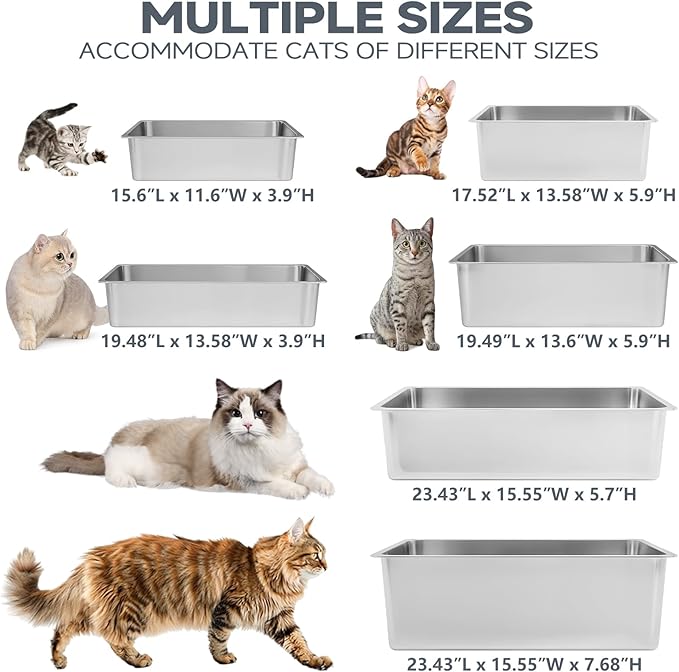 Kirecoo Stainless Steel Cat Litter Box XL- Metal High Sided Cat Pan, Large - Image 8