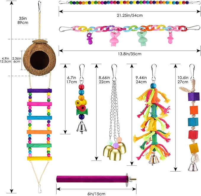 KATUMO Bird Toys, Parrot Swing Parakeet Ladder Conure Wood Perch Bird Chew Toys - Image 2