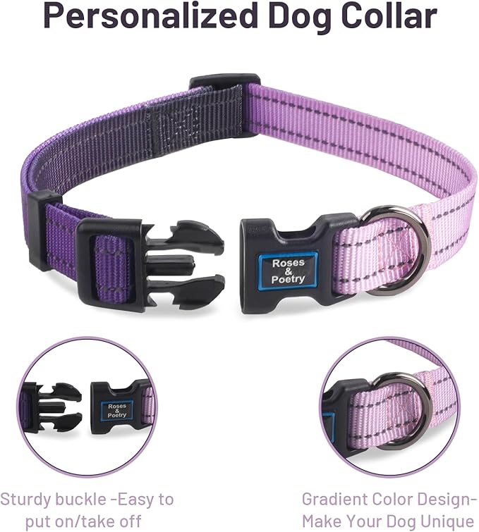 Roses&Poetry Small Dog Collar, Adjustable Reflective Puppy Collars Durable Pet - Image 3