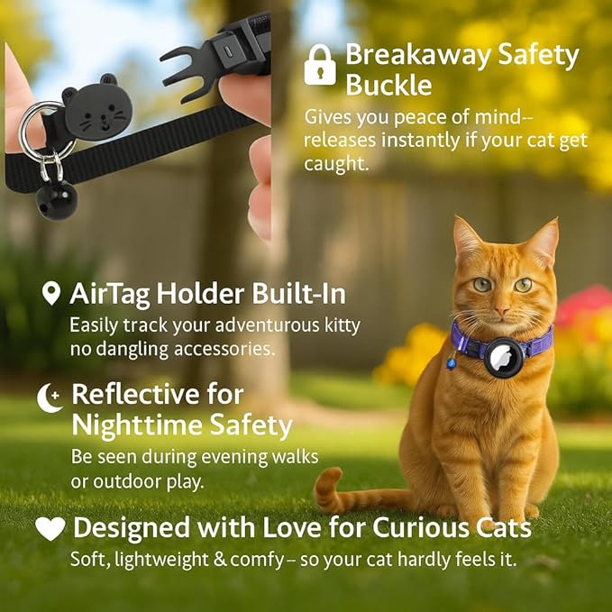 Pink AirTag Cat Collar – Breakaway Reflective Nylon Kitten Collar - Image 7