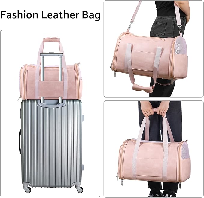 Fashion Leather Dog Carrier Cat Carrier Airline Approved Pet Carrier - Image 5