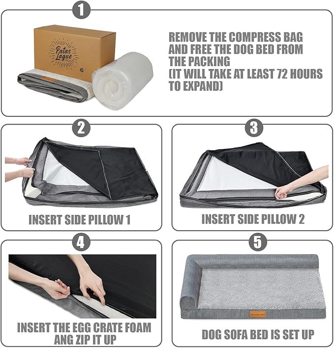 Patas Lague Orthopedic Dog Bed Large Sized Dog 36''X24'', Waterproof L Bolster - Image 7