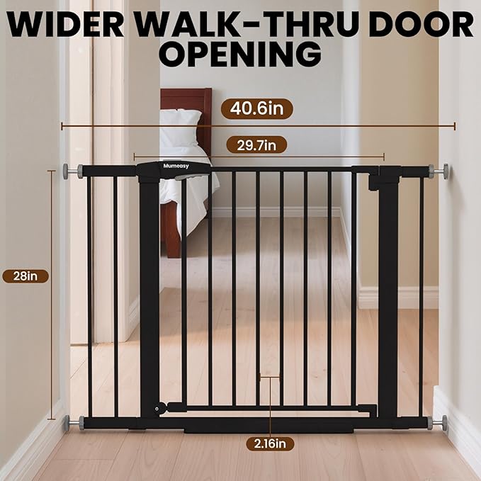 Baby Gate for Stairs, 29.7-40.6" Pressure Mounted Dog Gate, Auto Close Safety - Image 2
