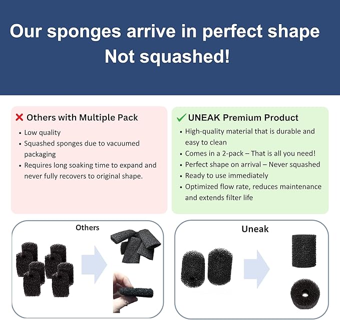 UNEAK 2-Pack Large Premium Pre Filter Sponge Aquarium Intake High-Porosity Foam - Image 5