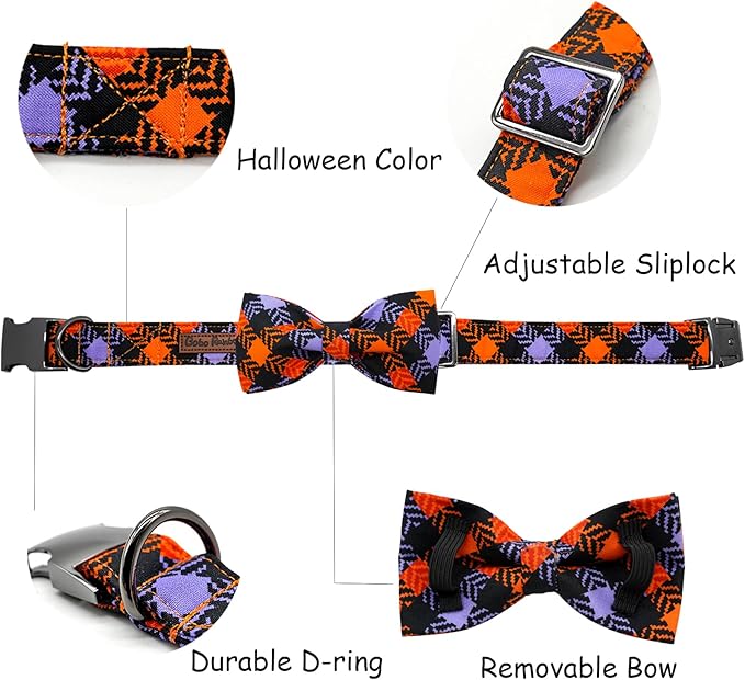 Halloween Dog Collar, Pet Collar Bow Plaid Pet Collars Girl Boy Holiday Pet - Image 2
