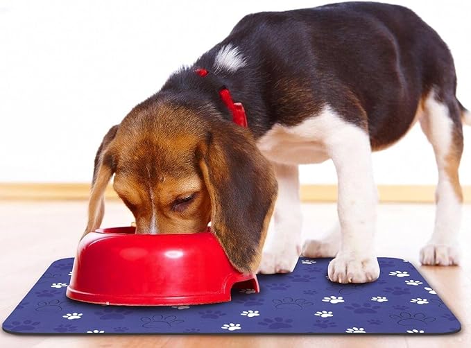 Dog Food Mat, Absorbent Water Bowl Mats Cat Pet Feeding Placemats Dark Blue 17 - Image 6