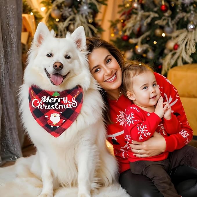Christmas Dog Bandanas Classic Plaid Triangle Holiday Scarf - Image 7