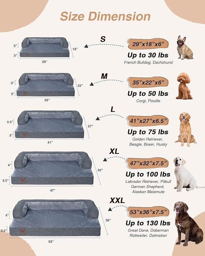 KSIIA Washable Dog Bed XXXL Senior Dog, Orthopedic Warm Soft Pet Sofa - Image 7