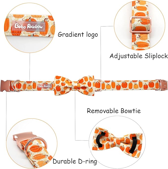 Dog Collar - Halloween Pumpkin Bowtie Pet Collar Gift Soft Bow Collar Pet - Image 2