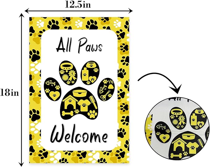 ALL Paws Welcome Garden Flag, Welcome to Cute Dog House Vertical Double Sided - Image 2