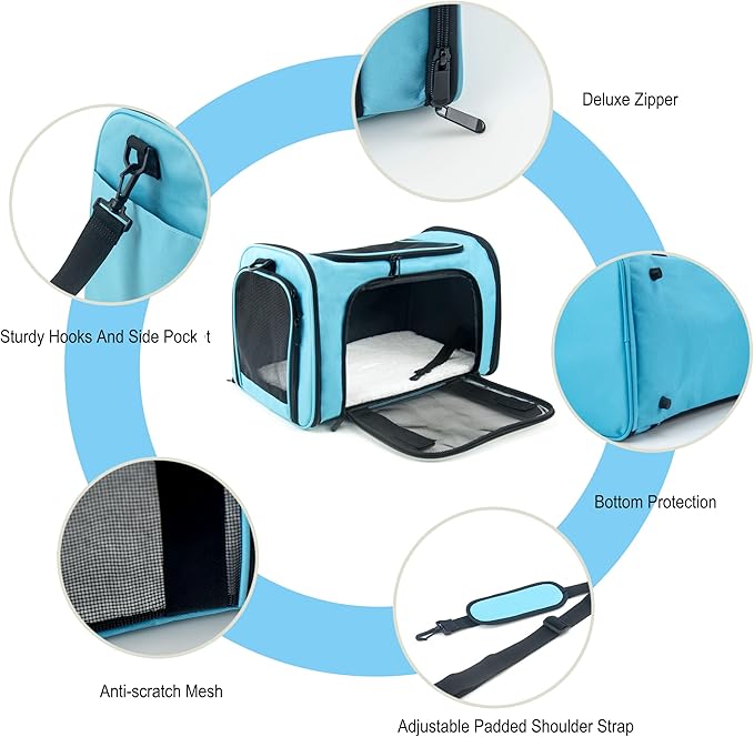 Soft Sided Carrier for Small Medium Cats Dogs, Removable Pad Collapsible Travel - Image 6