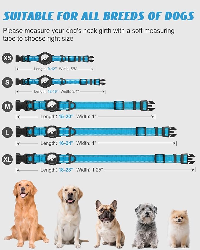 Joytale Airtag Dog Collar, Waterproof Dual D-Rings, Reflective Pet Collar - Image 6