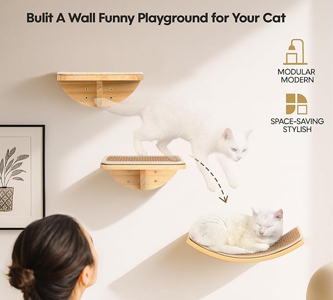 Wood Cat Wall Shelves with Sisal Mat – Cats Wall Furniture Steps - Image 4