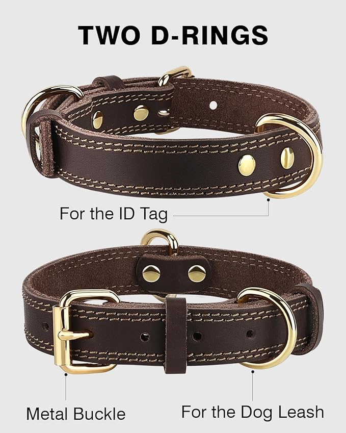 Joytale Leather Dog Collar for Medium Dogs, Genuine Thick Solid Leather - Image 3