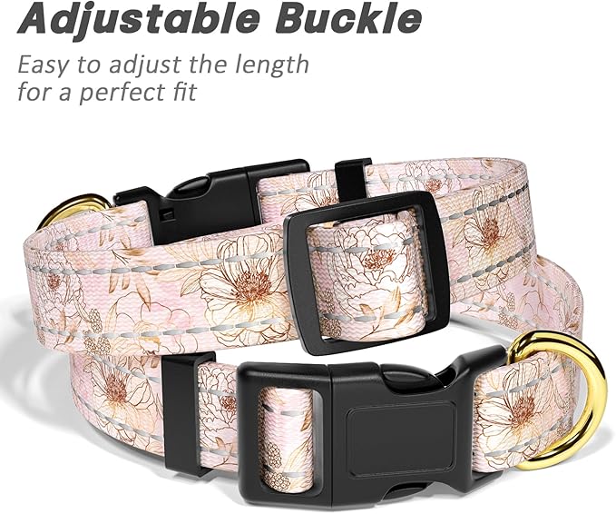 Reflective Dog Collar for Medium Dogs, Cute Flower Theme Adjustable Heavy-Duty - Image 6