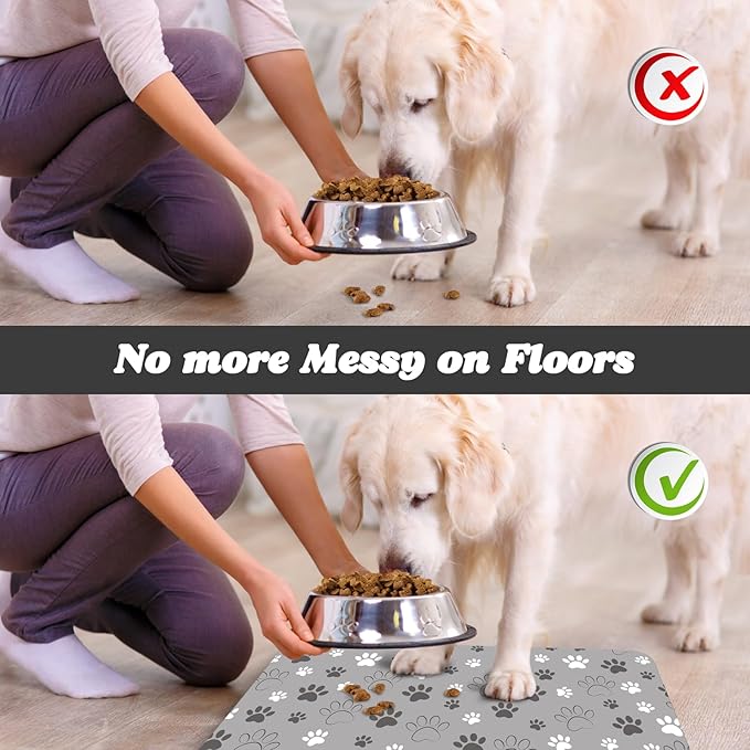 Dog Food Mat, Absorbent Water Bowl Mats Cat Pet Feeding Placemats Light Gray 17 - Image 5