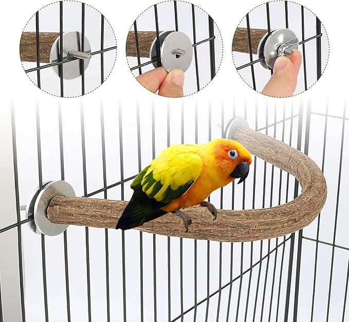 Rypet Parrot Natural Wood Stand Perch, Swing U Shape Natural Parrot Perch - Image 3