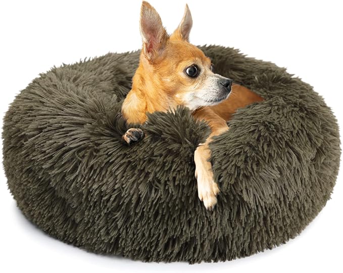 Calming Donut Dogs Beds for Small Dogs Washable, 19inch Fluffy Round Puppy Bed by nononfish