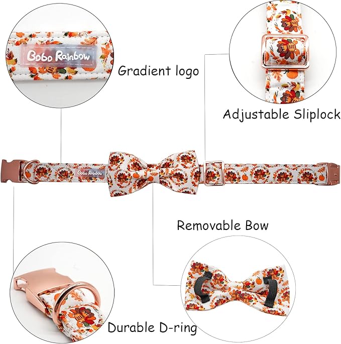 Dog Collar - Thanksgiving Turkey Pet Collar Bowtie Gift Puppy Cute Bow Collar - Image 2